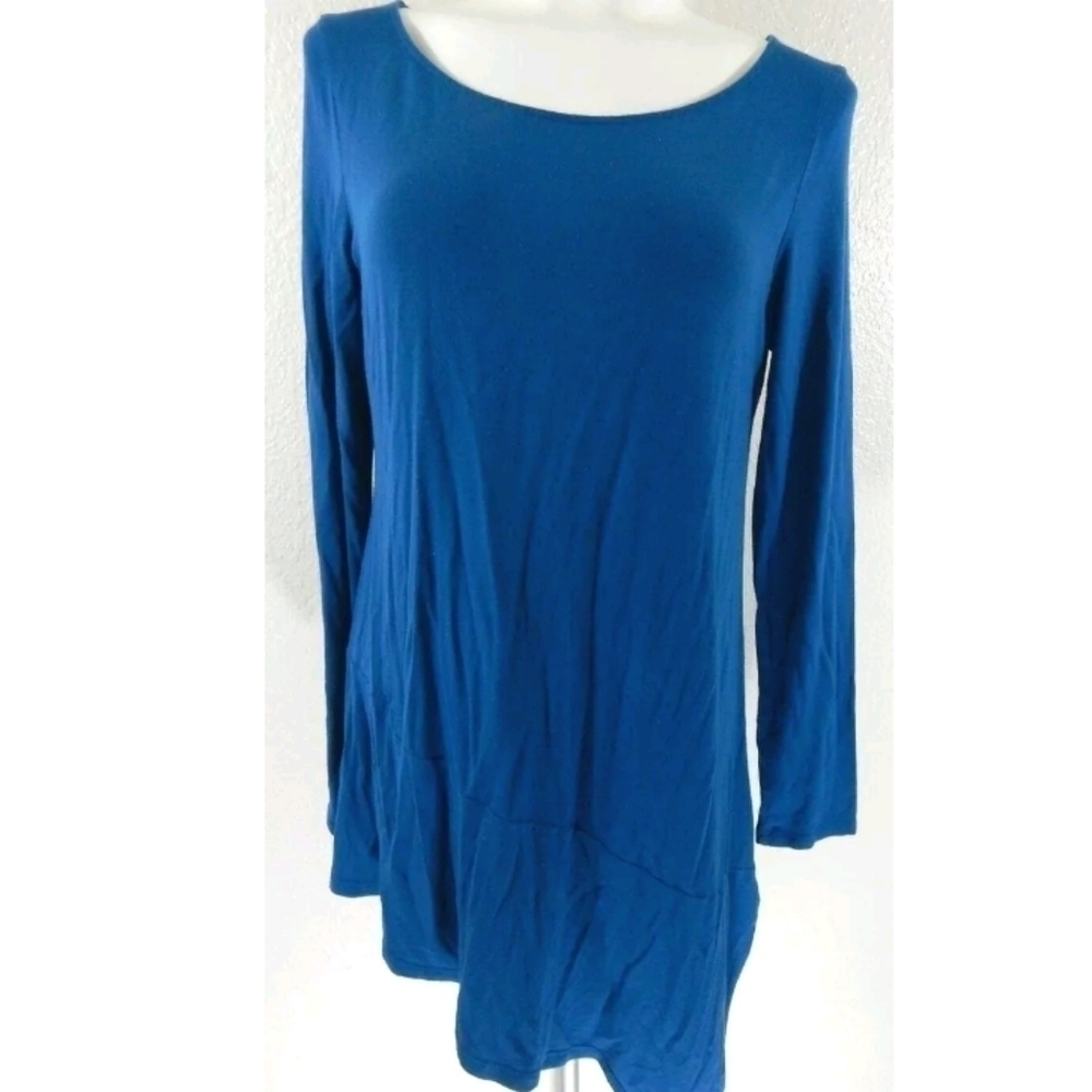 Eileen Fisher Blue Asymmetrical Knit Long Sleeve Top